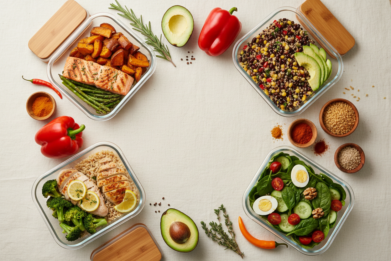 Hero meal prep flat lay